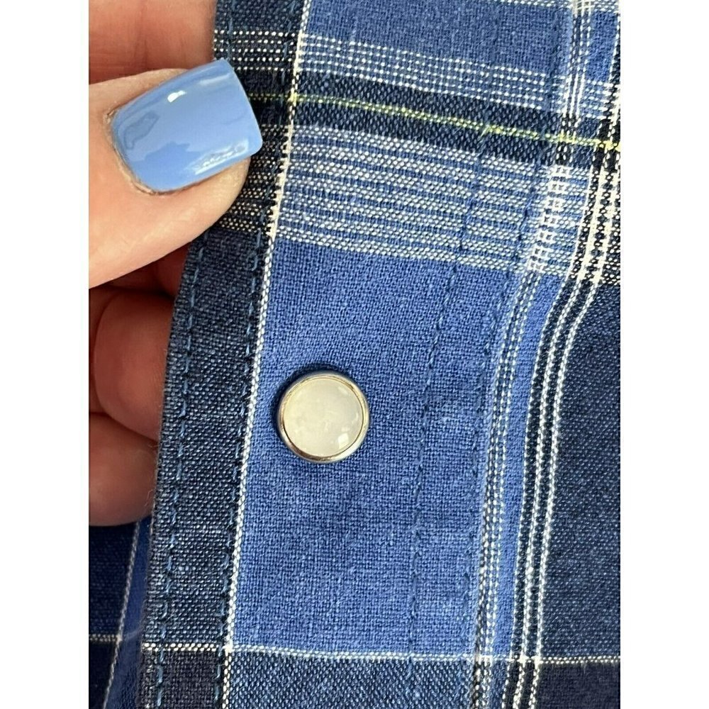 Wrangler Western Shirts Men's Sz L Blue White Plaid Pearl Snap Long Sleeve Shirt - Picture 7 of 9
